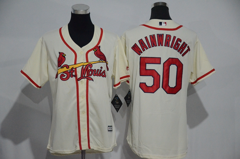 Womens 2017 MLB St. Louis Cardinals #50 Wainwright Cream Jerseys